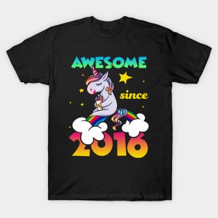 Cute Awesome Unicorn Since 2016 Rainbow Gift T-Shirt